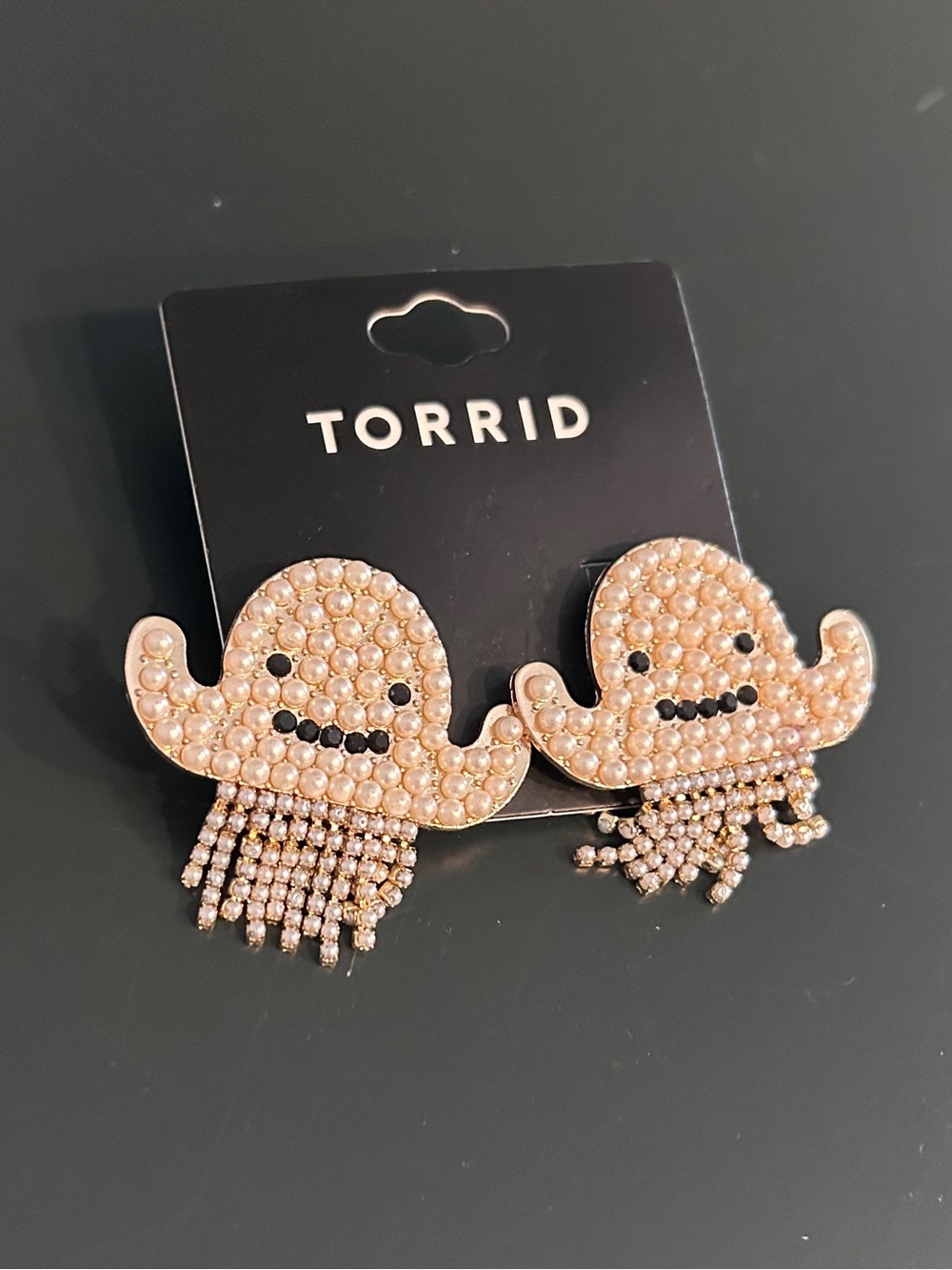 Torrid Beaded Ghost Earrings with Beaded Fringe White Black OS